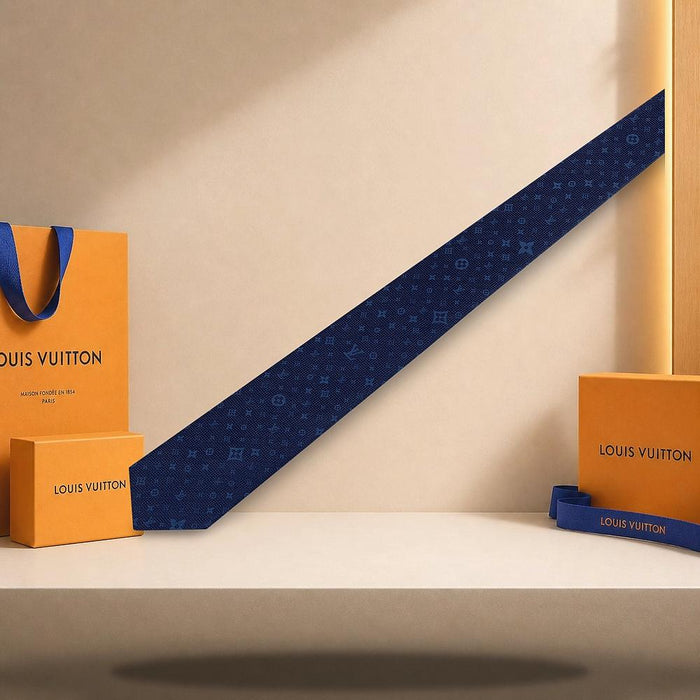 Louis Vuitton Monogram Stars Silk Tie Navy Blue