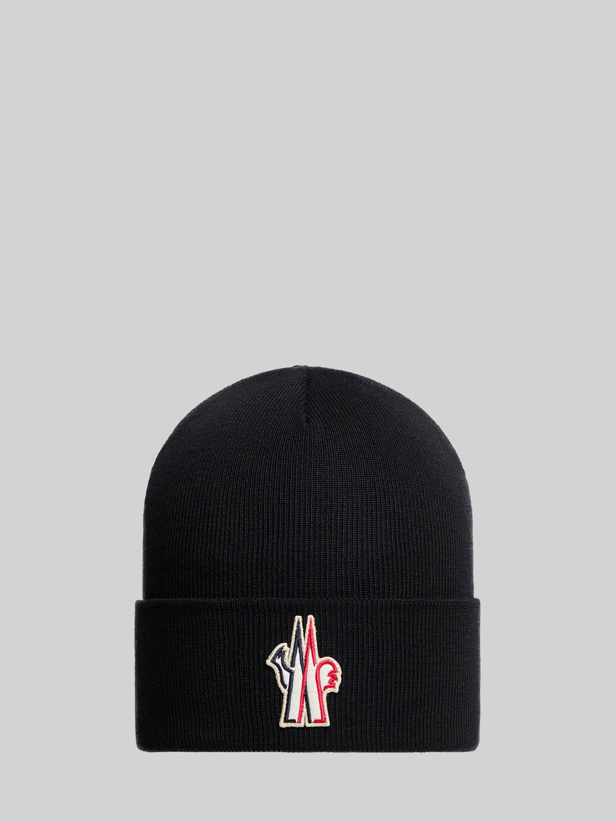 Moncler Black Wool Rib Knit Beanie Hat for Men