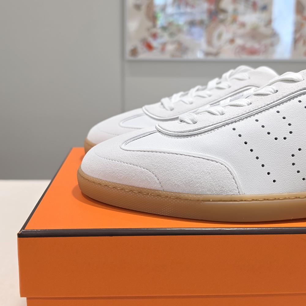HERMES Men’s Match Sneakers White Canvas Leather Low-Top