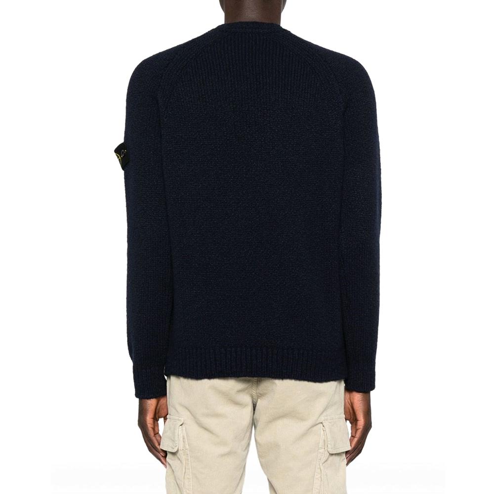 STONE ISLAND Navy Fancy Yarn Wool Raglan Crewneck Sweater Men