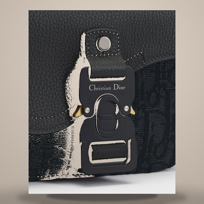 DIOR Saddle Mini Crossbody Bag Black Oblique Jacquard Grained Calfskin