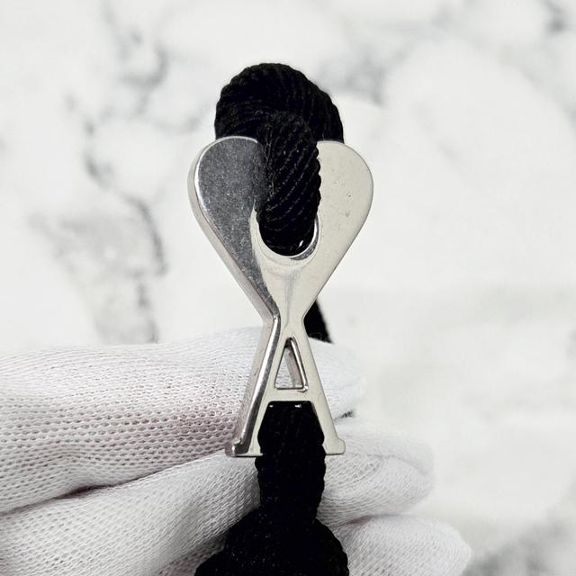 AMI Silver Heart Logo Link Black Cord Knot Bracelet UJW456 HW0021 9002