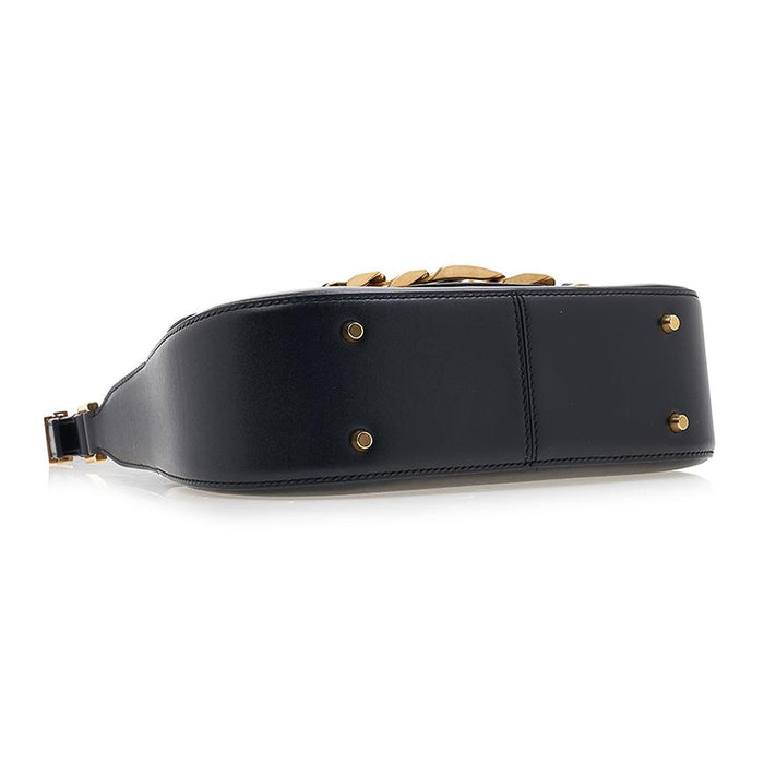 VALENTINO Garavani V-Logo Chain Shoulder Bag Black Leather