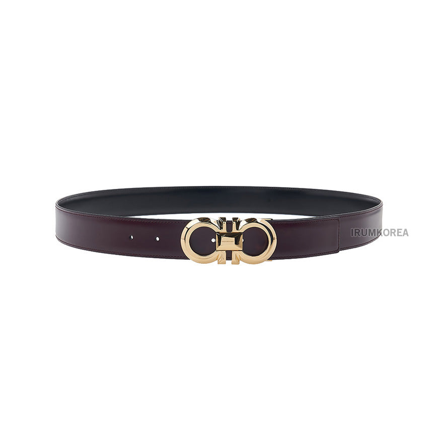 Ferragamo Men’s Reversible Gancini Leather Belt DARK BAROLO 0770938