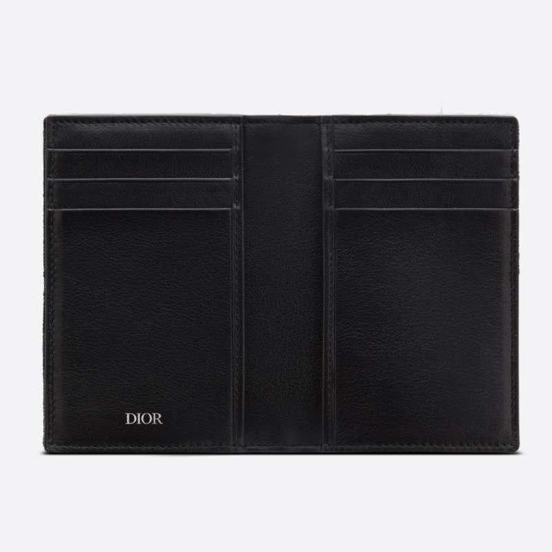 DIOR Oblique Bifold Card Holder Men’s Wallet Navy Canvas Leather
