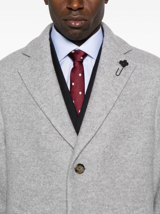 LARDINI Gray Wool Blend Single-Breasted Overcoat for Men AA23152CN 65603910
