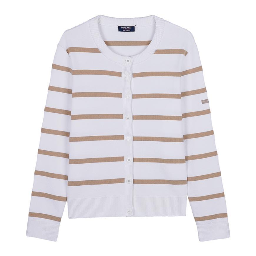 Saint James Women’s PERPIGNAN Cardigan White Navy Stripe Knit