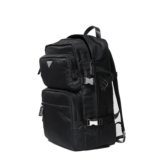 PRADA Black Re-Nylon Triangle Logo Men's Backpack 2VZ101