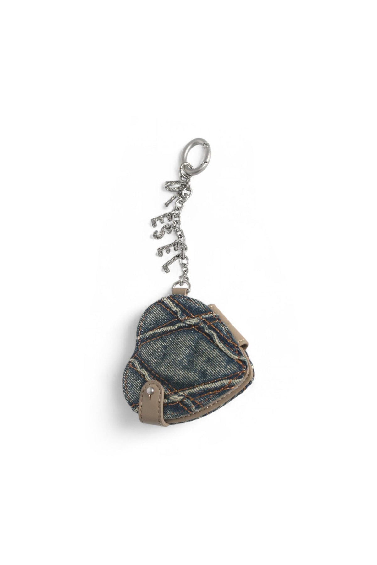 DIESEL Argyle Quilted Denim Mirror Charm Keyring X10211 P5570 HA001
