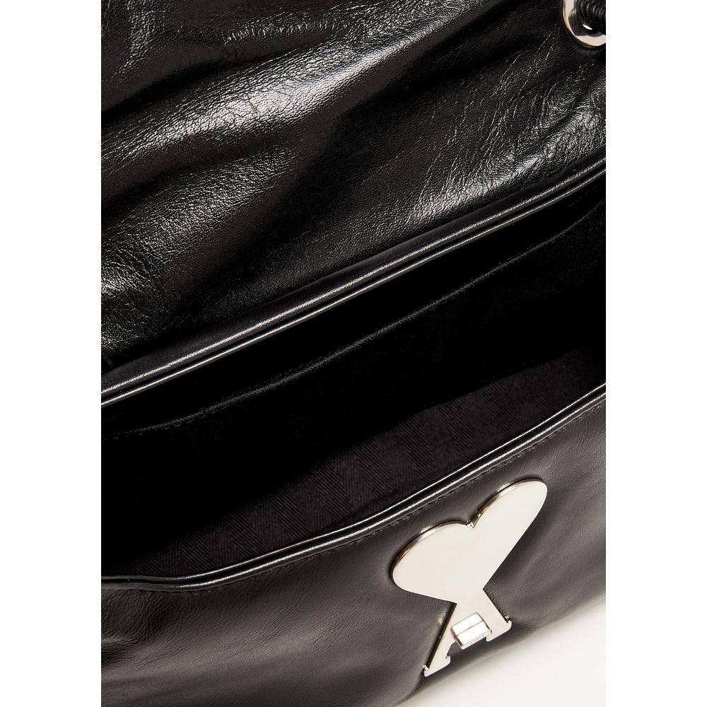 AMI Black Leather Blévu Shoulder Bag
