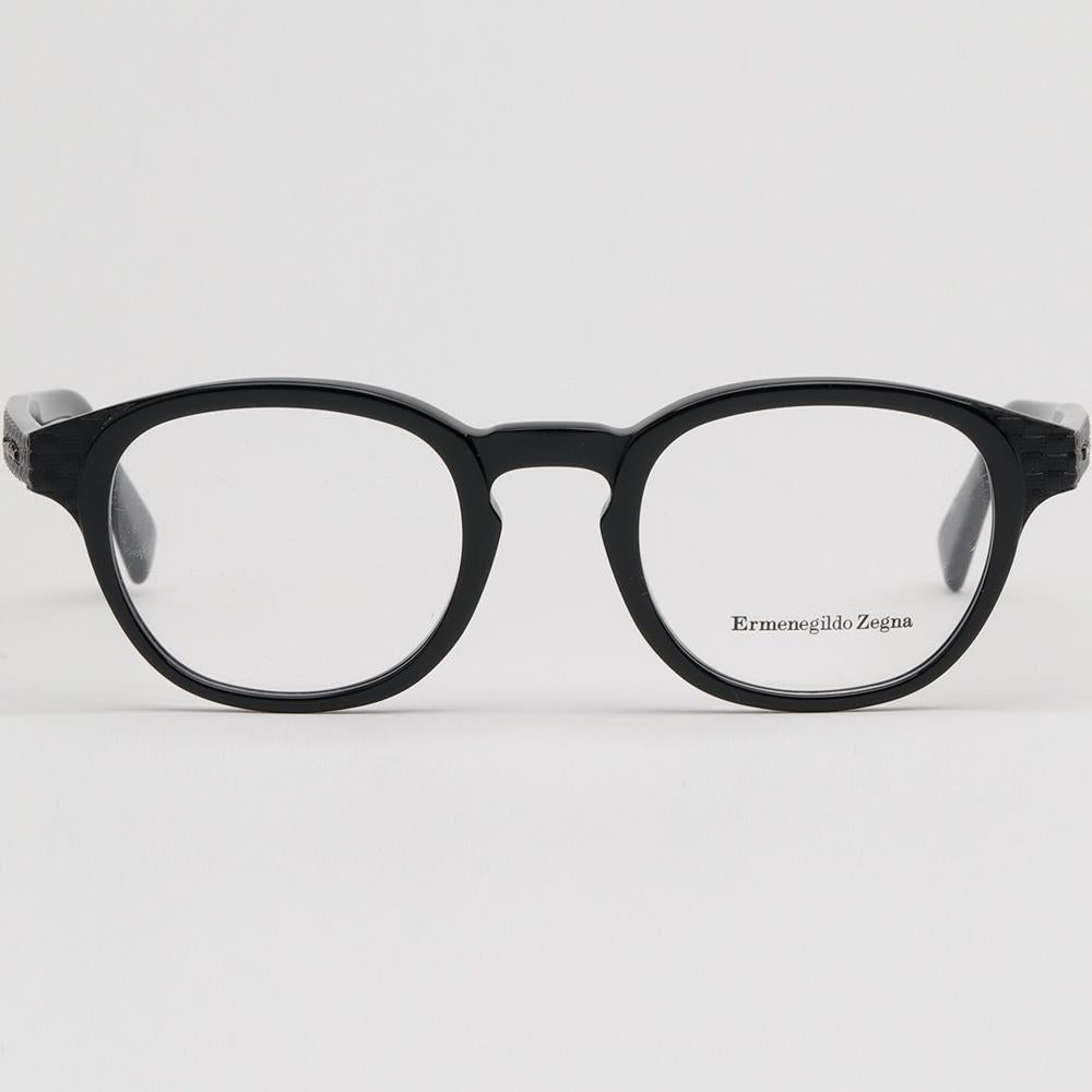 Zegna Black Acetate Rectangular Eyeglass Frames Unisex