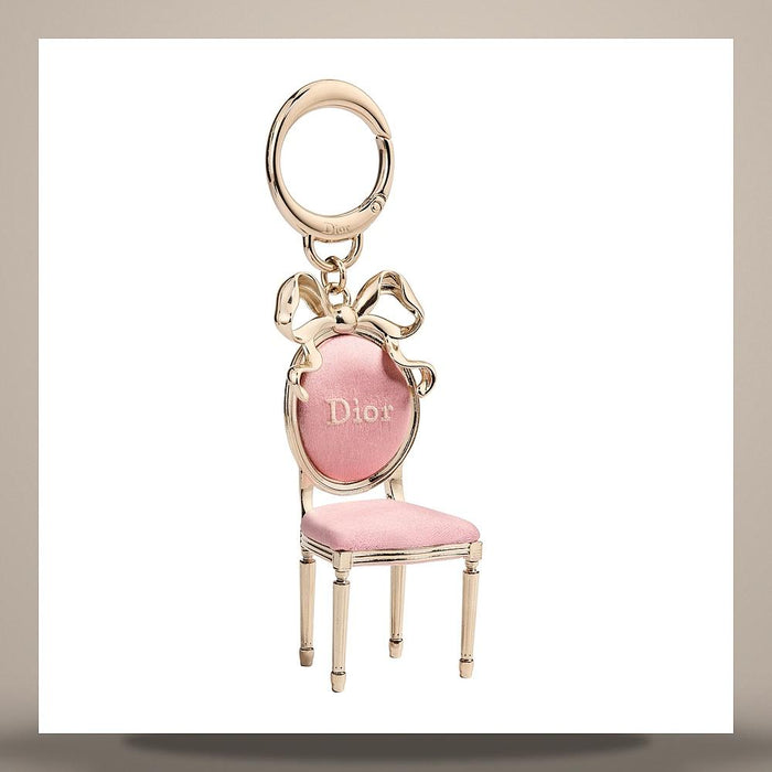 DIOR Gold-Finish Metal Icon Bag Charm Pink Keyring