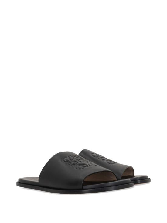 LOEWE Black Leather Mule Slippers M616465 X221100