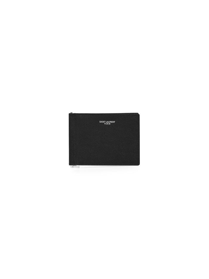 Saint Laurent Black Leather Money Clip Wallet for Men