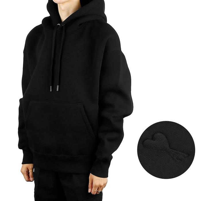 AMI Embossed Heart Logo Hoodie Black Men's Pullover Sweatshirt