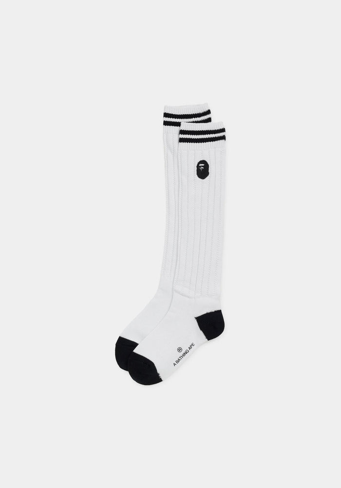 BAPE White College Logo Long Socks 001 SOM302303 L