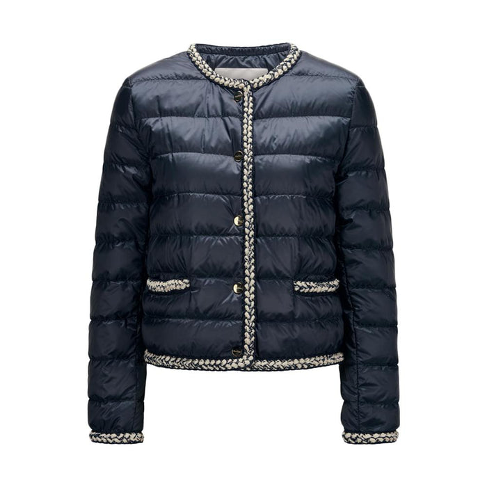 Max Mara Dark Blue Tweed-Trim Lightweight Puffer Jacket 261948 1134 008