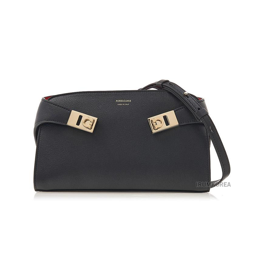 Ferragamo Hug Mini Crossbody Bag Black Red Leather 0774628