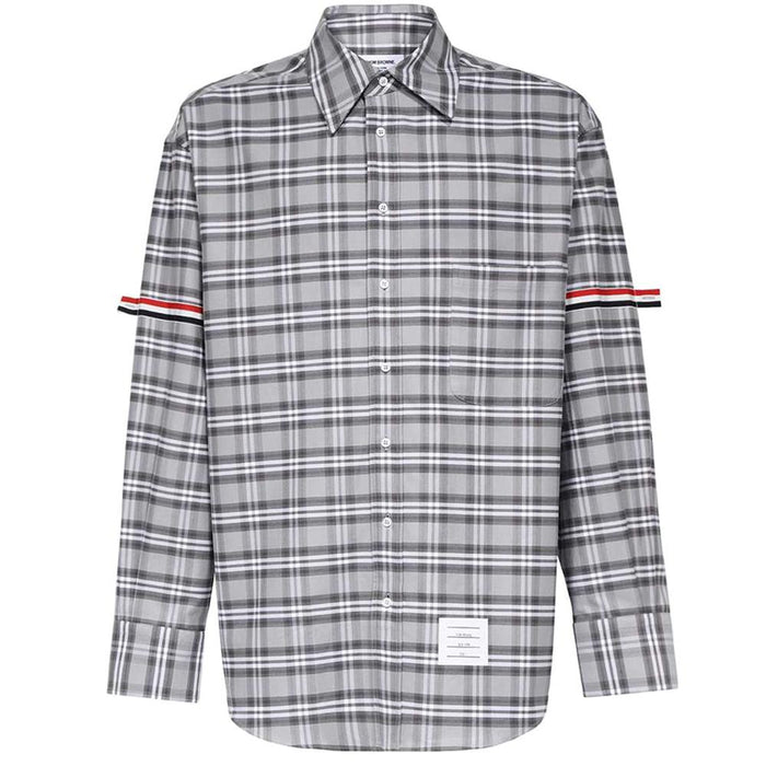 THOM BROWNE Medium Grey Check Armband Long Sleeve Shirt MWL389A F0356 035