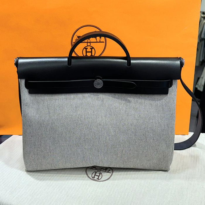 HERMES Herbag Messenger Two-Tone Black Gray Palladium Hardware Tote 39