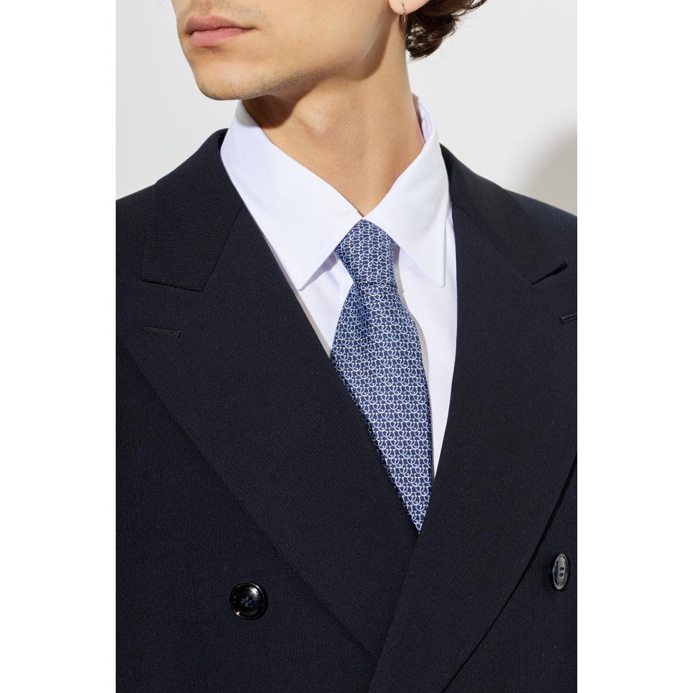 Ferragamo Gancini Print Silk Tie Navy
