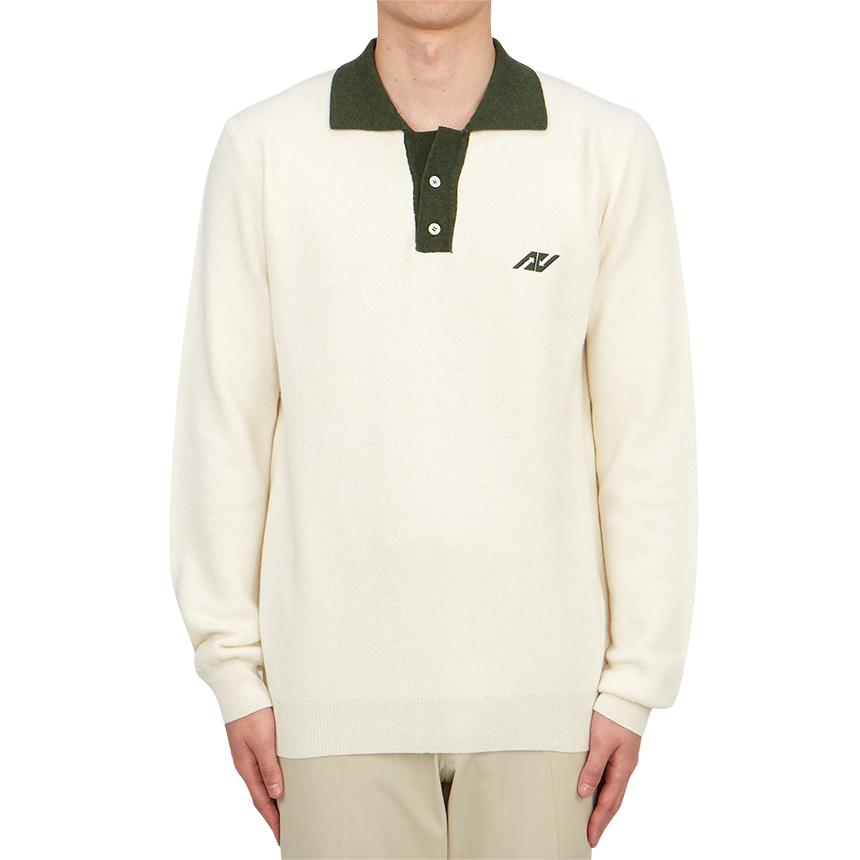 AUTRY Men’s White Knit Polo Sweater