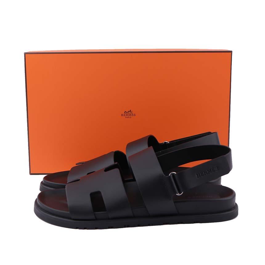 HERMES Men’s Leather Genius Sandal Slides Black H231695ZH02415 265mm