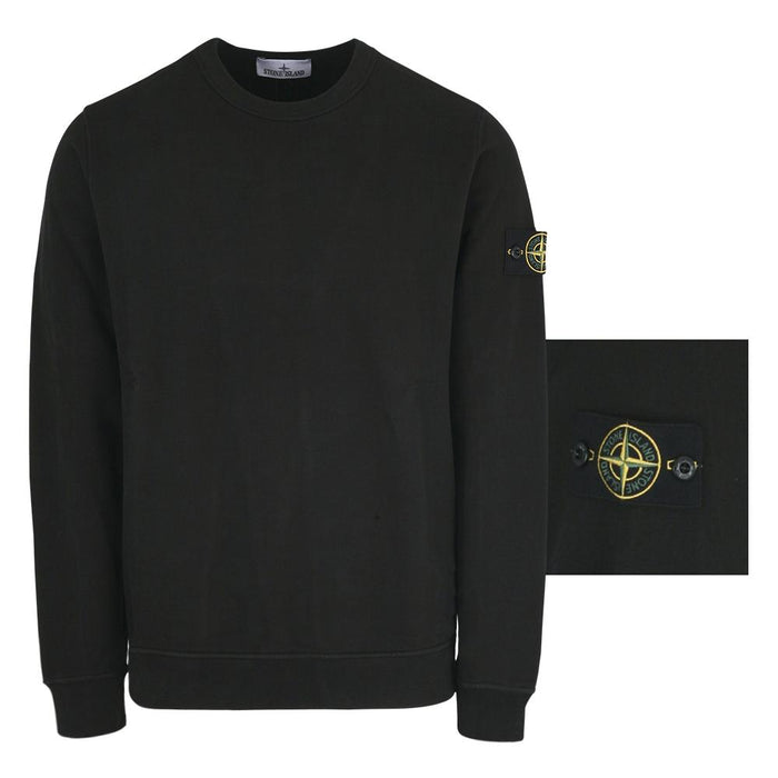 STONE ISLAND Fleece Logo Patch Crewneck Sweatshirt Black Men