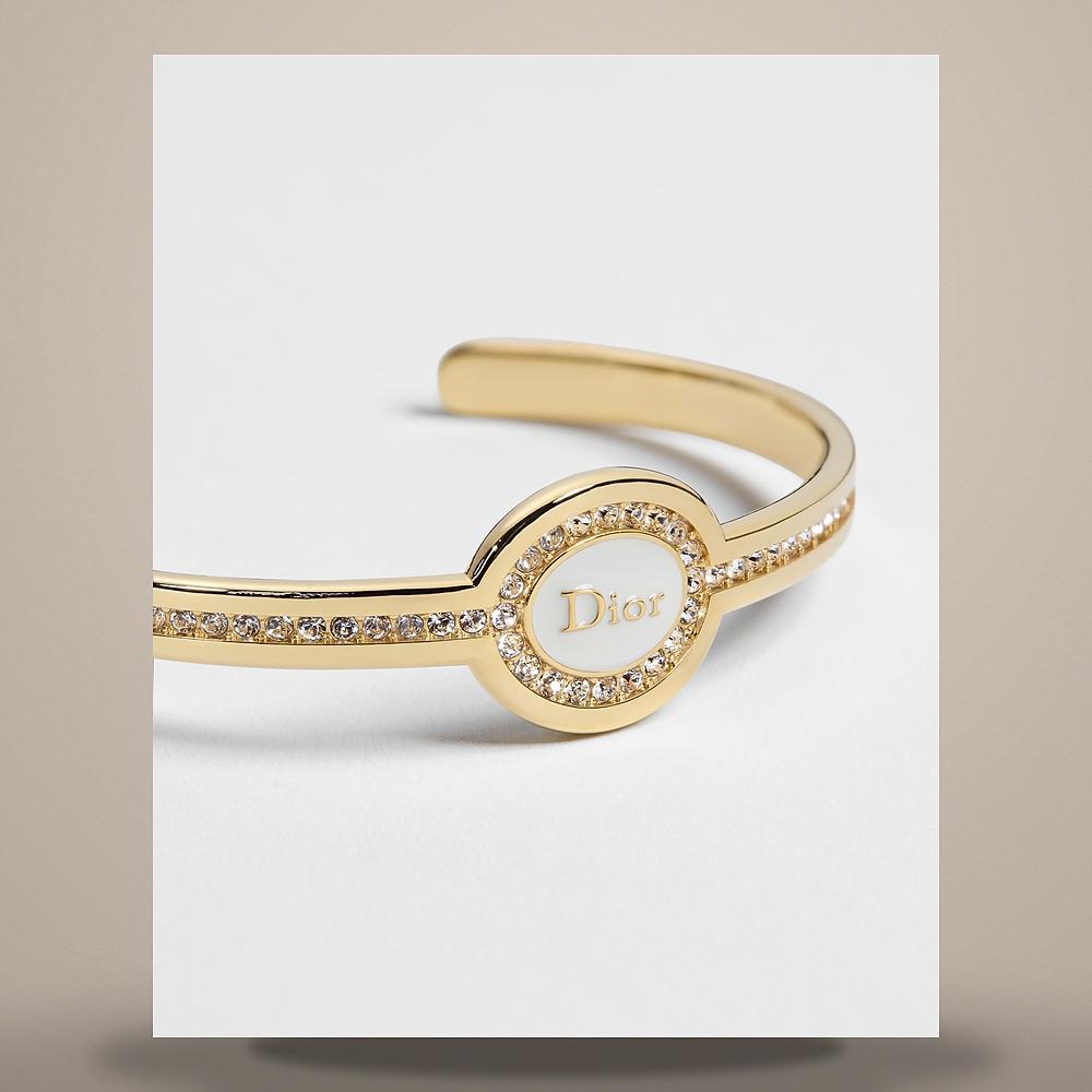 DIOR Gold-Finish Metal Crystal White Lacquer Core Bangle Bracele B4006WOMLQ D301