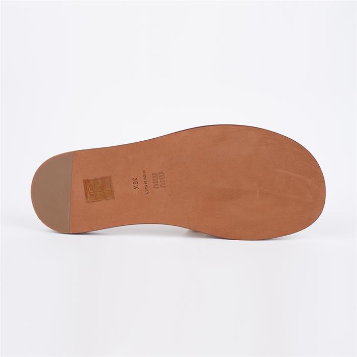 Miu Miu Cotton Crochet Leather Slide Sandals