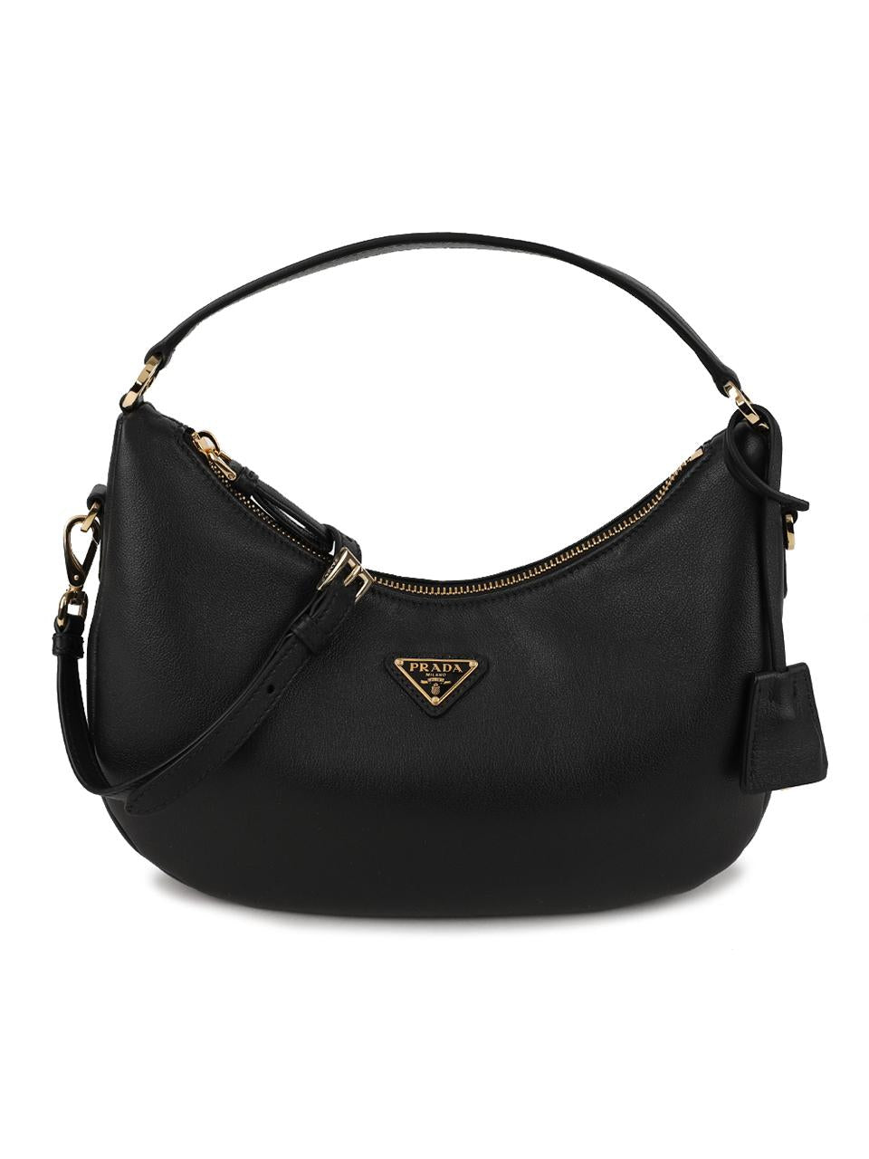 PRADA Triangle Logo Leather Hobo Shoulder Bag Black 1BC272 2CYS F0002