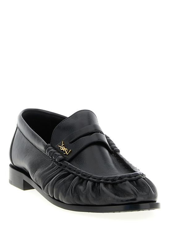 Saint Laurent Soft Shiny Leather Loafers Black