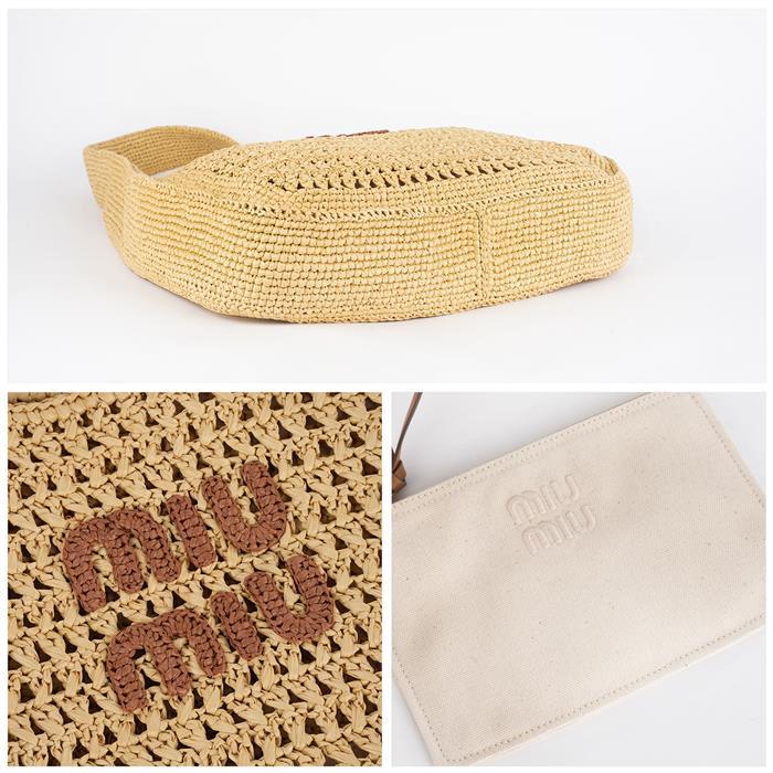 Miu Miu Raffia-Effect Hobo Tote Bag 5BC116 ADO1 F0A5T