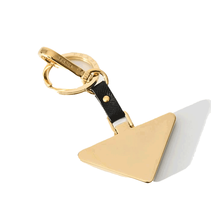 PRADA Gold Triangle Logo Keychain Key Ring Unisex 1PP128