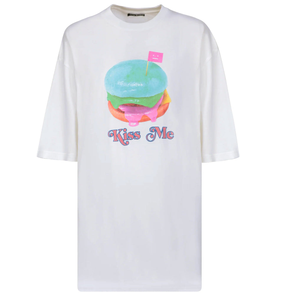 Acne Studios Women’s Burger Print Logo T-Shirt White Cotton
