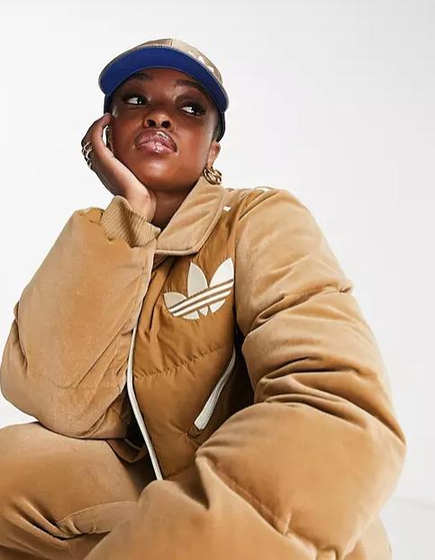 Adidas Originals Velvet Puffer Jacket Brown Unisex