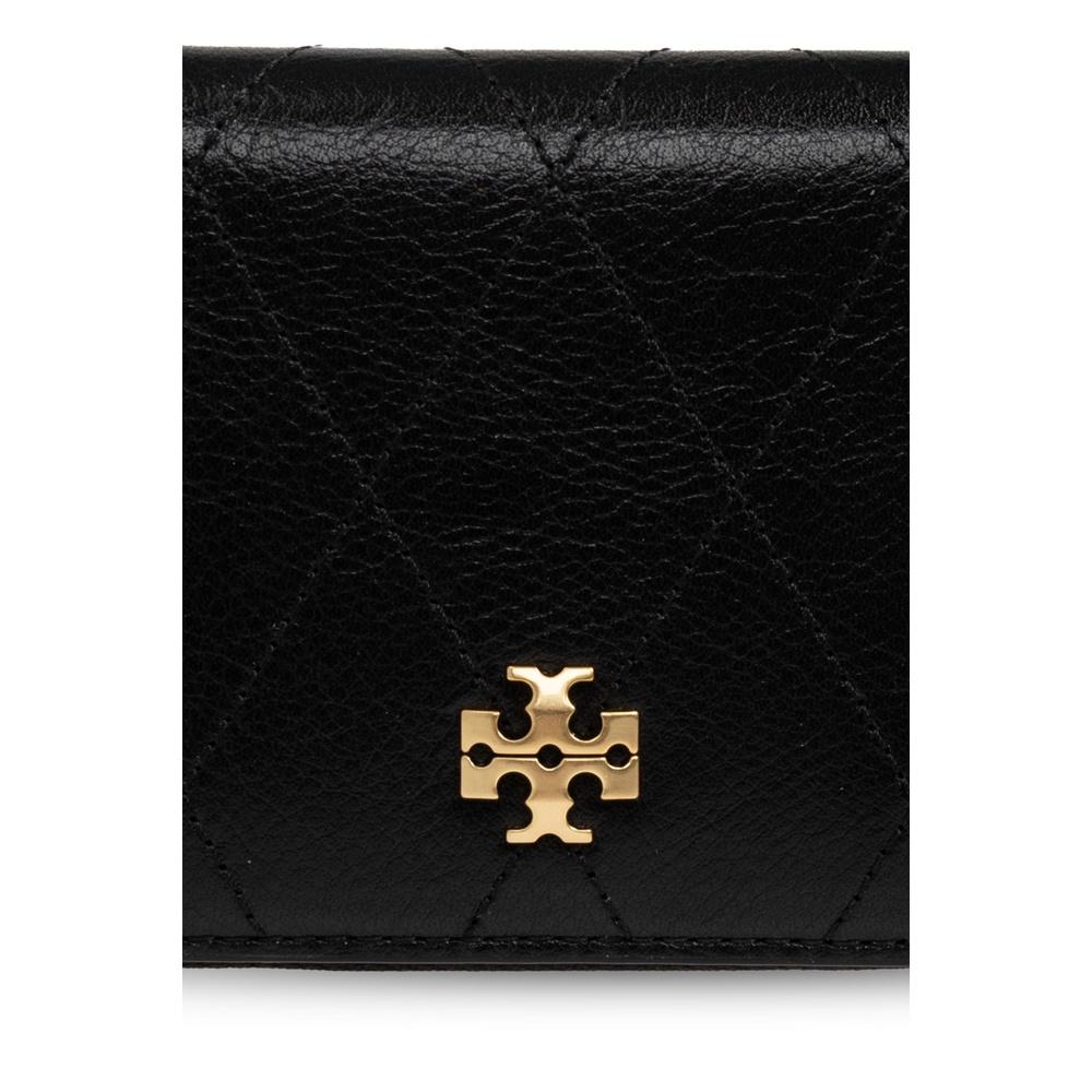 Tory Burch Charlie Quilted Zip Card Wallet Black Leather