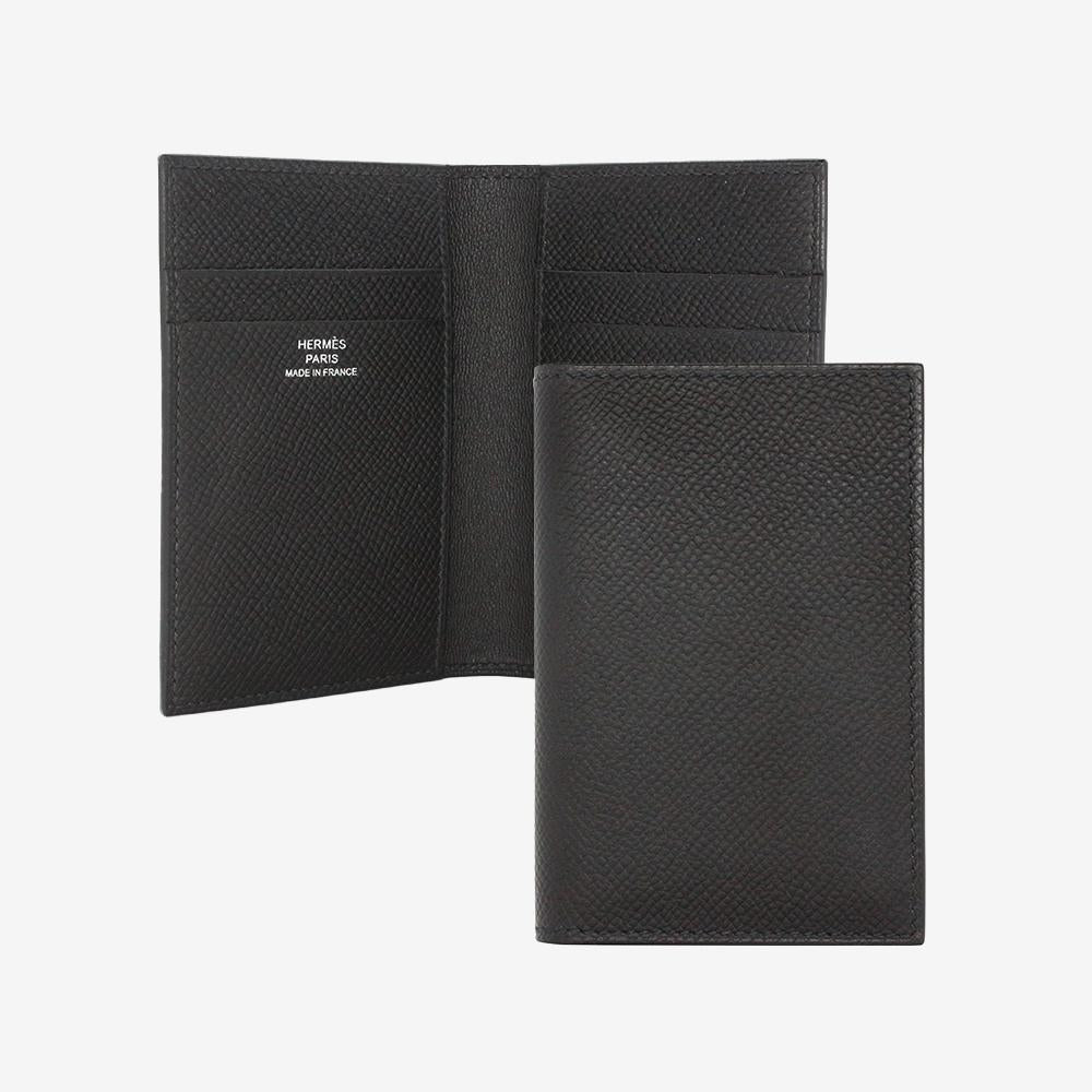 HERMES Epsom Leather Euclide Card Holder Black Card Wallet