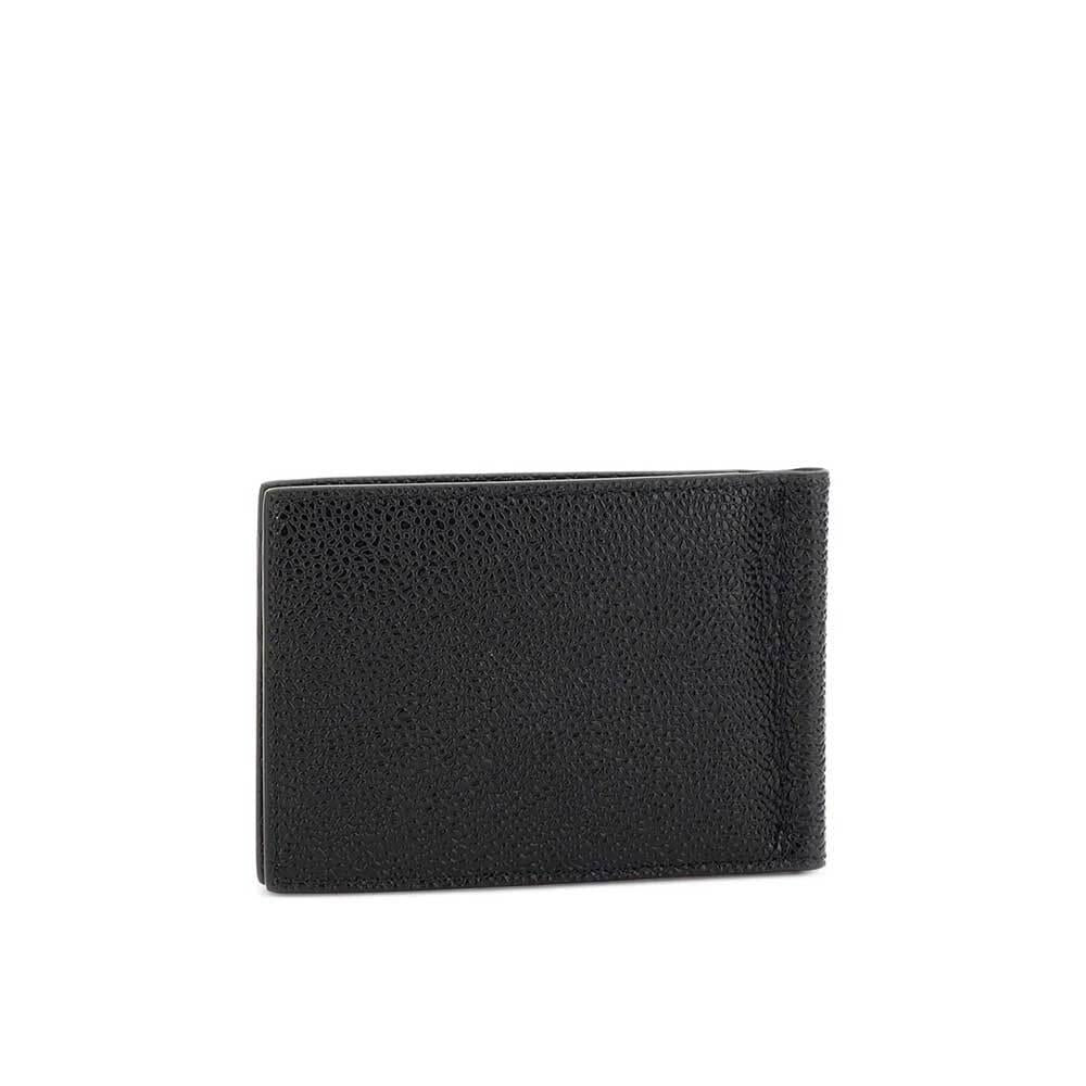 THOM BROWNE Pebble Grain Leather Money Clip Bifold Wallet Black