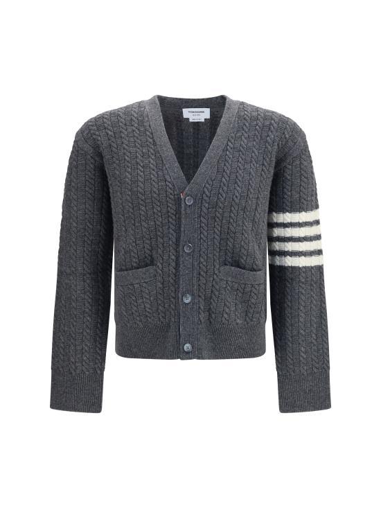 THOM BROWNE Medium Grey Wool Knit Cardigan for Men