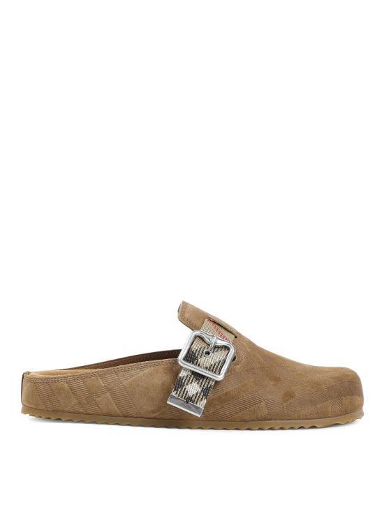 BURBERRY Check Suede Achien Clogs Jute Beige Sandals/Slippers