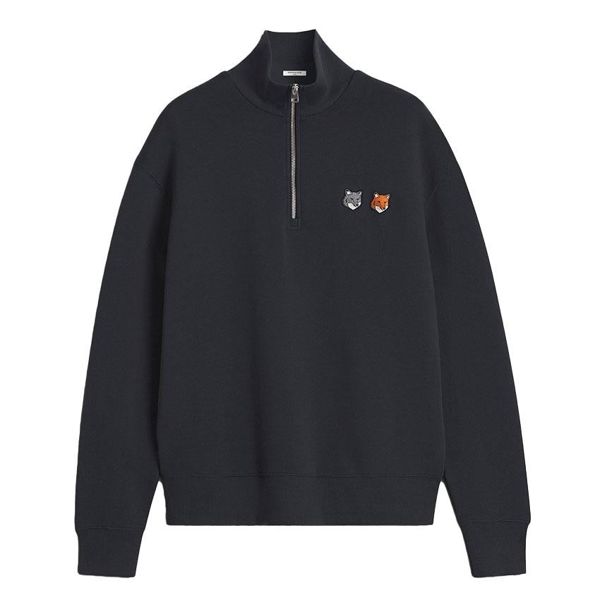Maison Kitsune Double Fox Head Half Zip Sweatshirt Anthracit OM211CF KM0321 P190