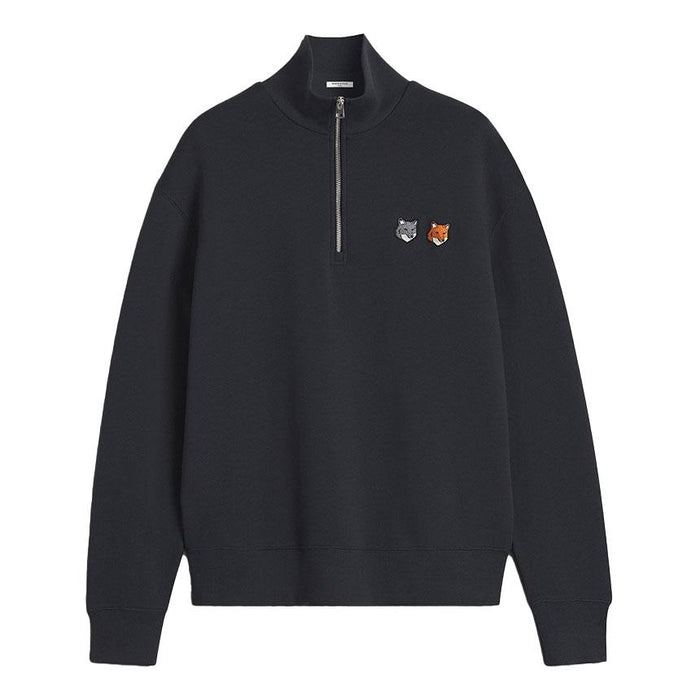 Maison Kitsune Double Fox Head Half Zip Sweatshirt Anthracit OM211CF KM0321 P190