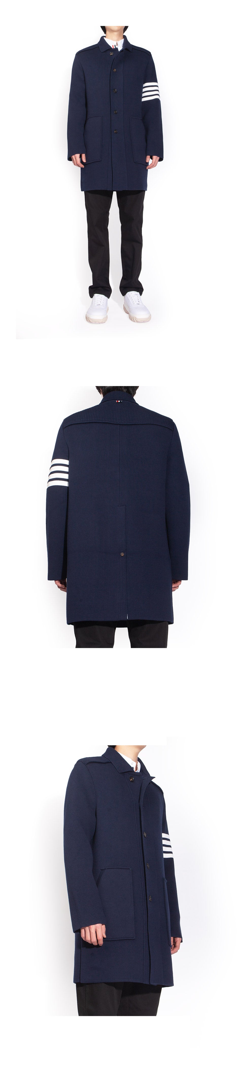THOM BROWNE Diagonal Armband Interlock Cotton Cashmere Overcoat