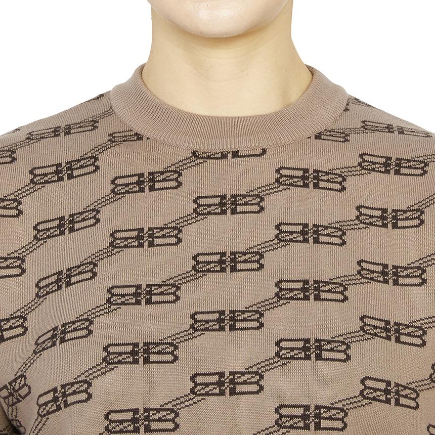BALENCIAGA BB Wool Round Neck Knit Sweater Gray Women