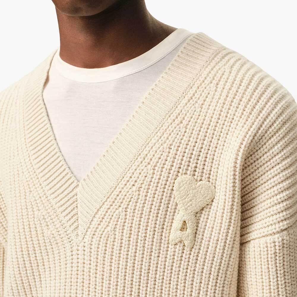 AMI Ribbed Wool V-Neck Ami de Coeur Sweater