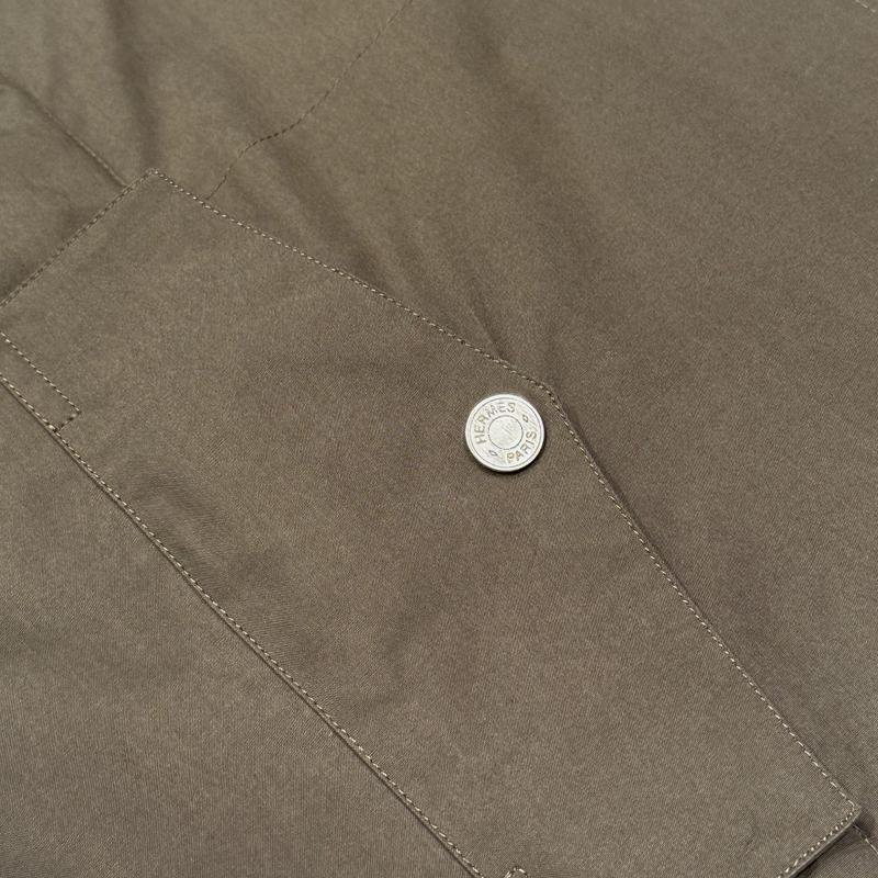 HERMES Boxy Fit Poche à Cheval Shirt Jacket Khaki Gray Unisex