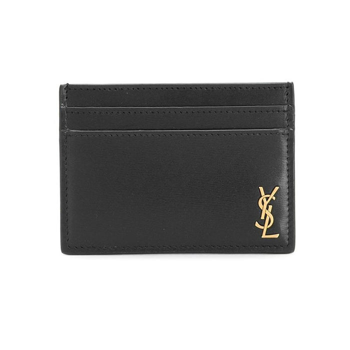 Saint Laurent Black Gold-Tone Logo Leather Card Holder Wallet