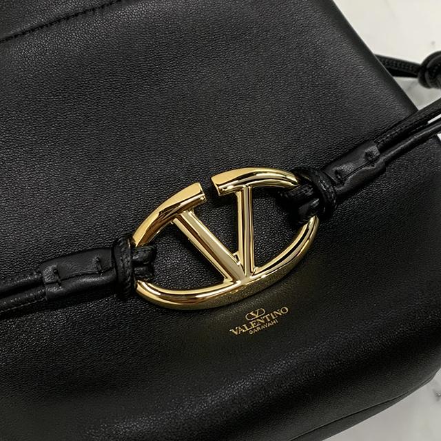 VALENTINO VLogo Signature Puffed Bucket Bag Black Leather Tote