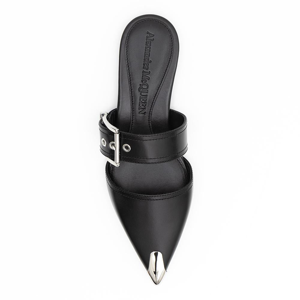 Alexander Mcqueen Punk Buckle Detail Black Women’s Flat Mules